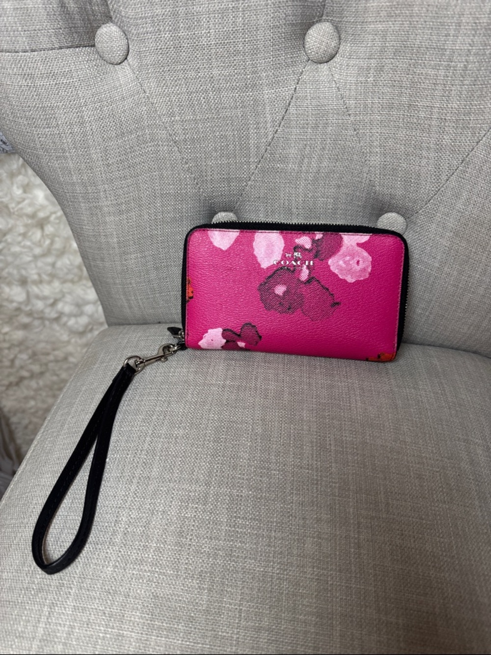 Coach Pink Floral Zip Wristlet Wallet